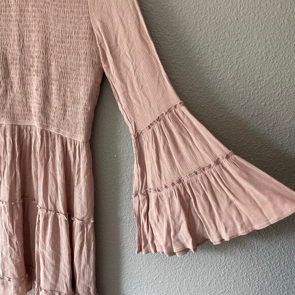 ShowPo Ask Me Later Shirred Bust Bell Sleeve Fit and Flare Boho Dress Mocha 12 - Picture 4 of 10